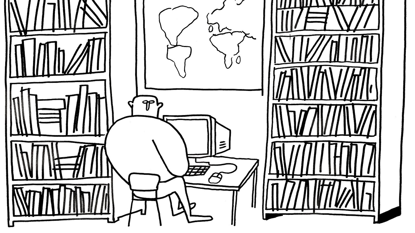 Werkkamer met boekenkasten en computer met data, wat hoort tot de nalatenschap?