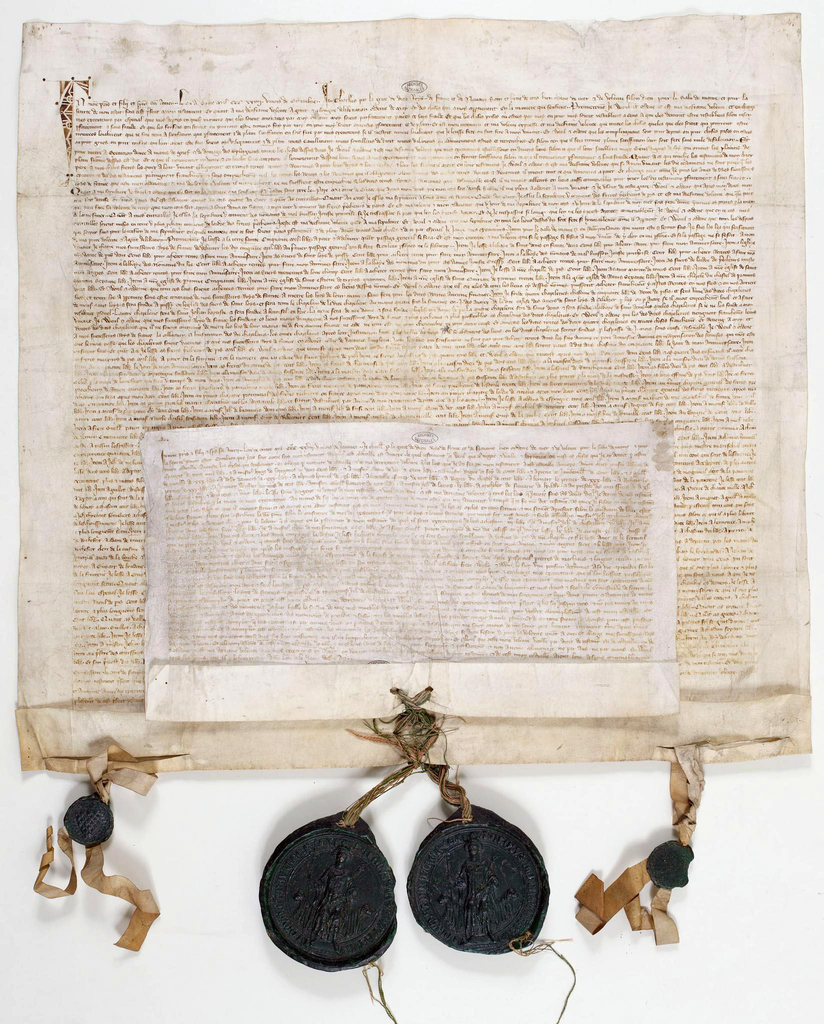 Afbeelding testament en codicil Koning Karel IV van Frankrijk (1294-1328), dat 100 jaar oorlogen ontketende